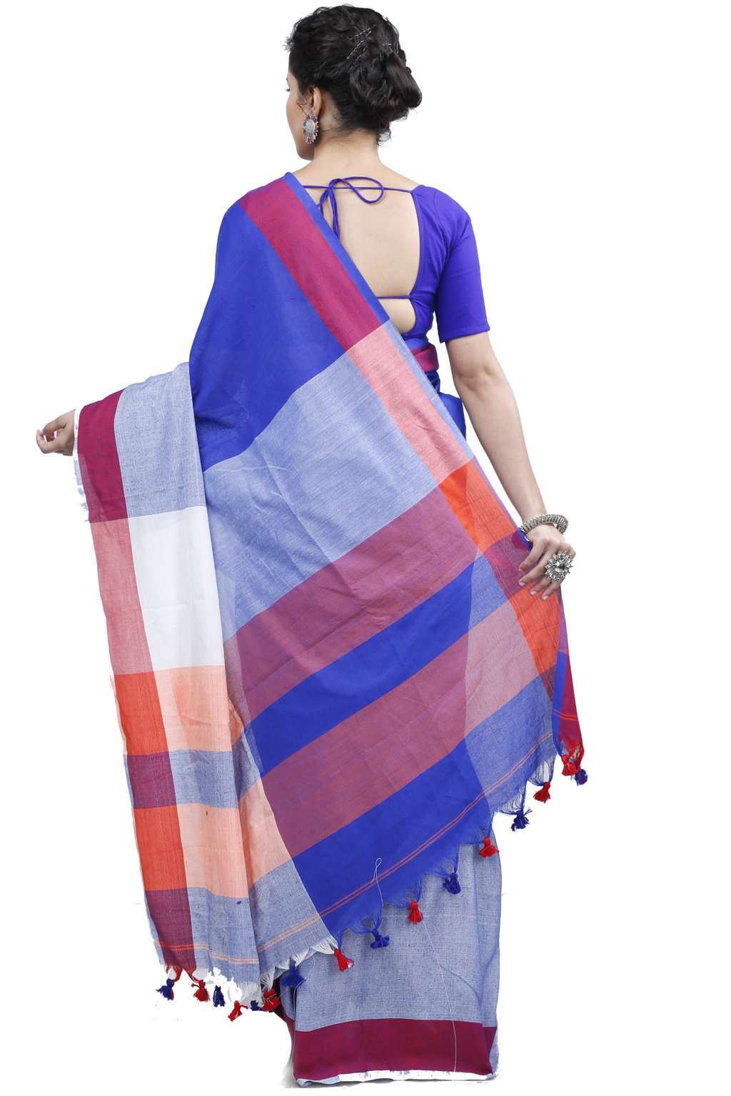Blue Grey Pure Cotton Kousiki Hand Loom Saree (202)